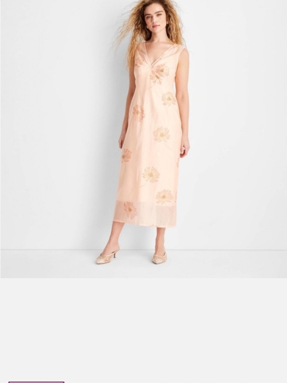 Sleeveless Floral Embroidered Midi Dress in Blush